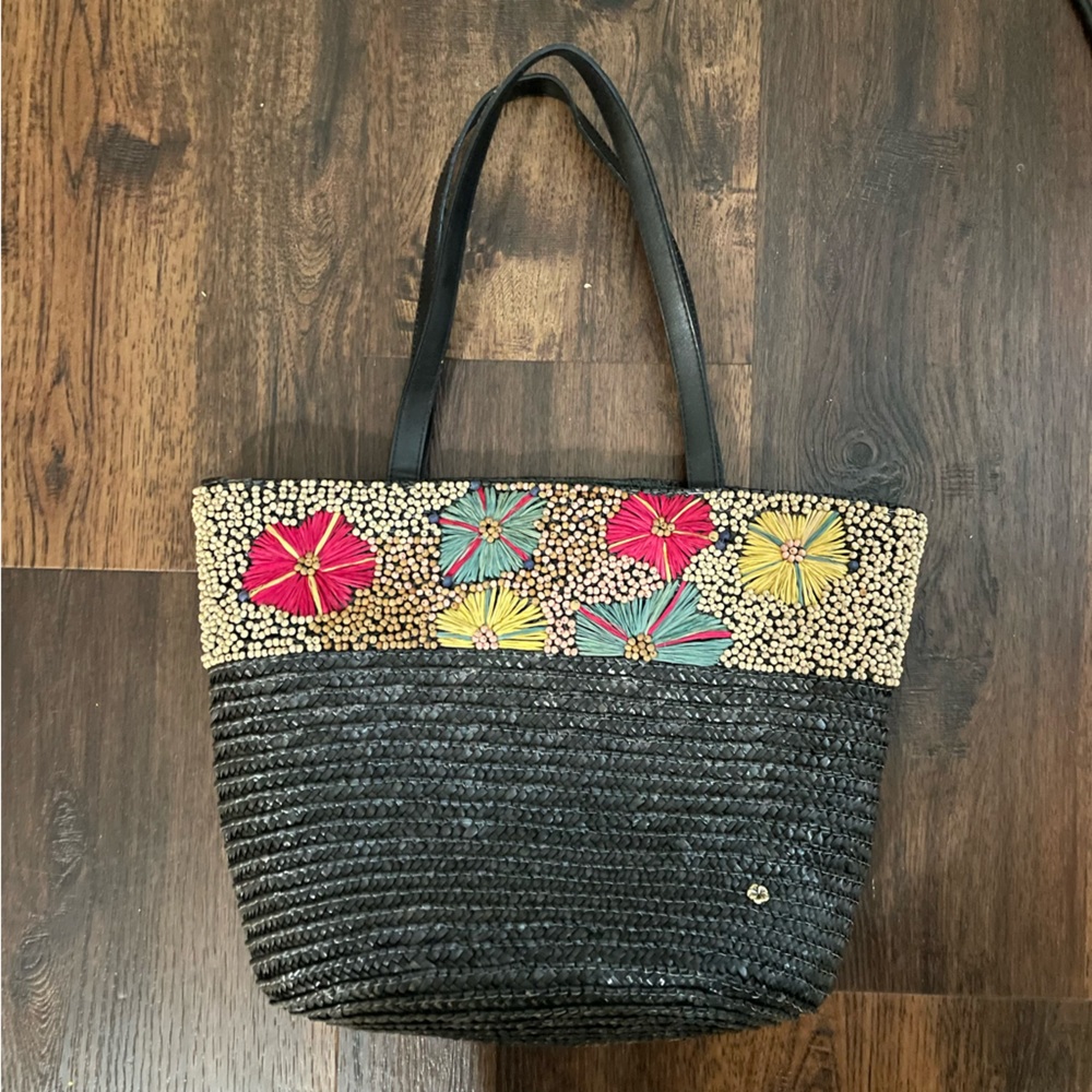 Flora Bella black straw beaded tote purse | beach bag